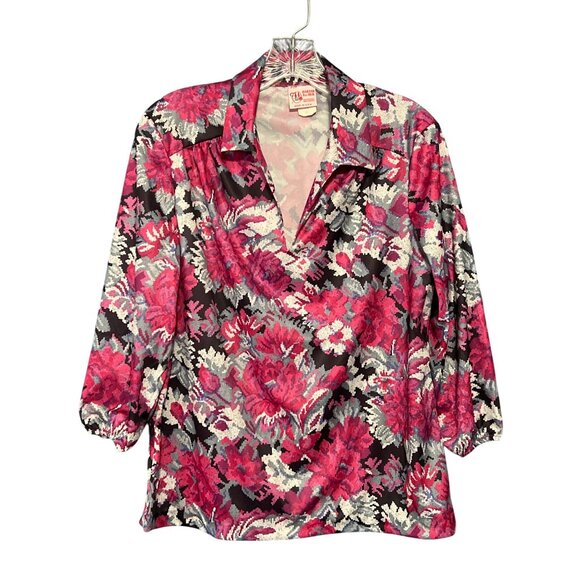 Vintage 60/70s Floral Blouse 3/4 Sleeves Size Large Made In USA - Picture 1 of 7